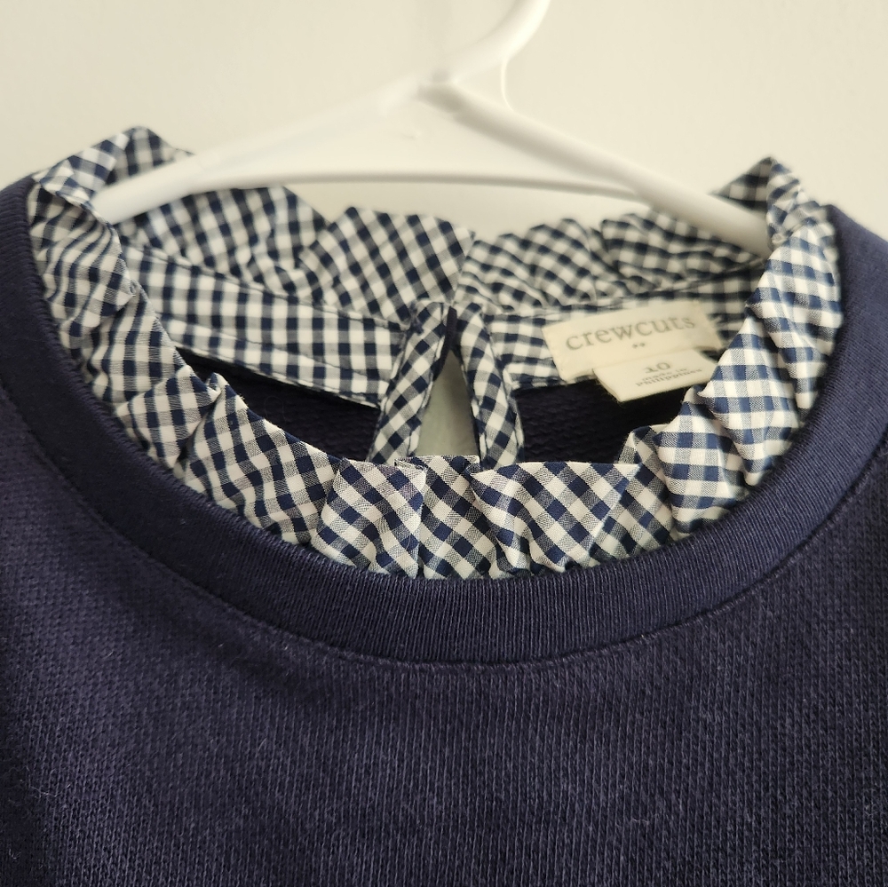 J. Crew Crewcuts Sweater Gingham Ruffle Plaid Collar 3/4 Sleeves Size 10 - Picture 3 of 6